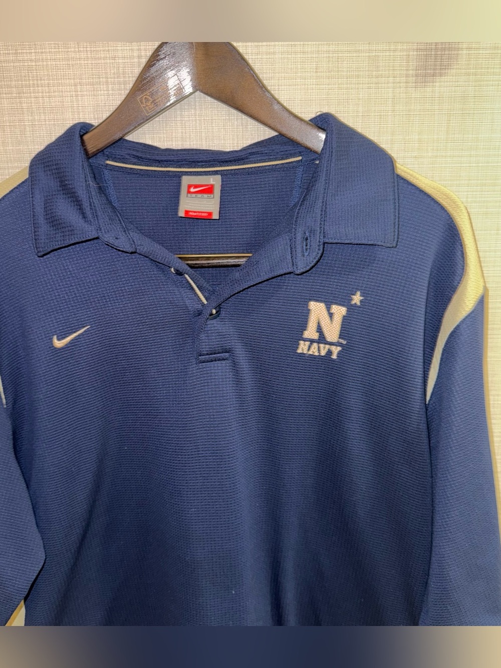 Nike Team Issued  Vtg Y2K Navy US Naval Academy Polo L Rare Red Tag
